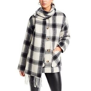 Aqua Bloomingdale’s Monochrome Plaid Jacket with Fringe